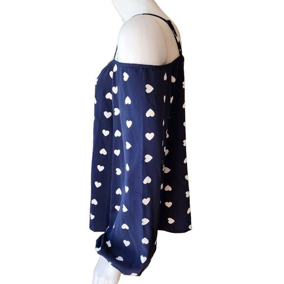 Emery Rose Blue & White Heart Cold Shoulder Blouse (M) - Picture 9 of 11